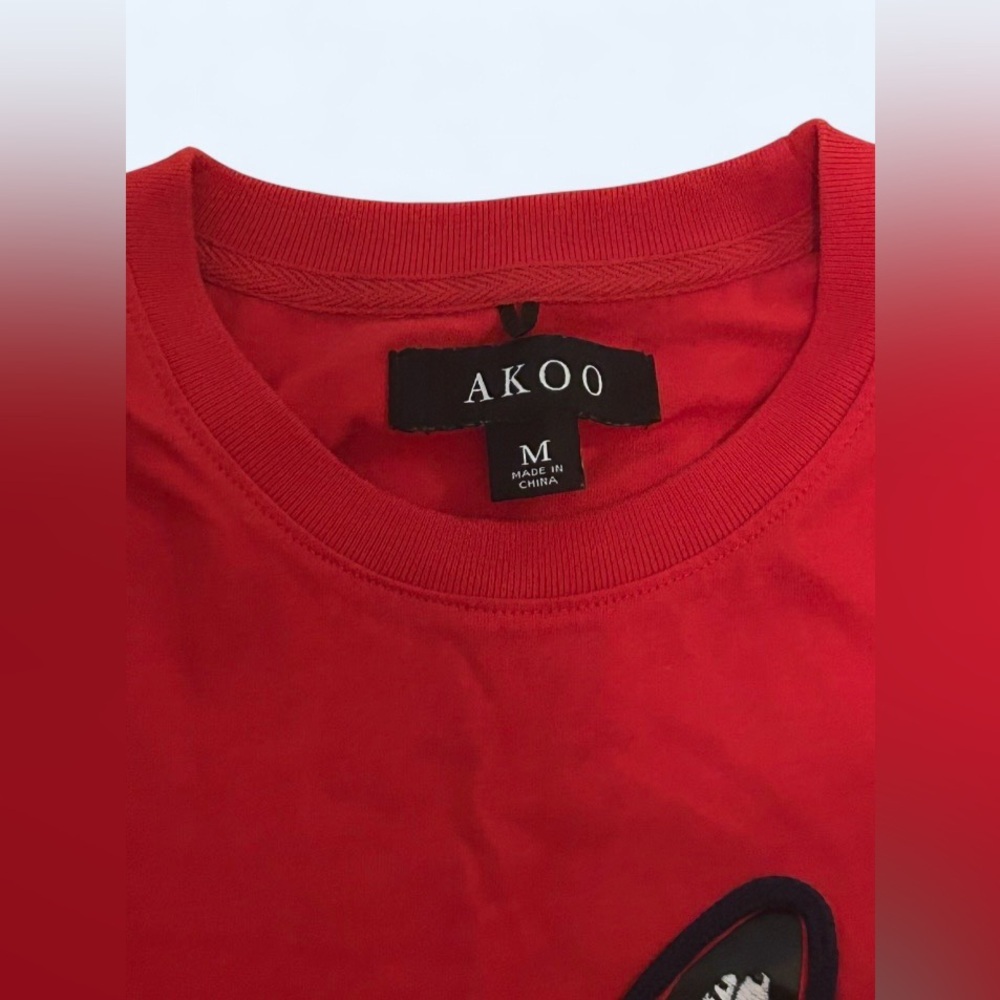 Akoo Red Graphic Patch T-Shirt Streetwear Logo Tee Size M - Picture 3 of 5